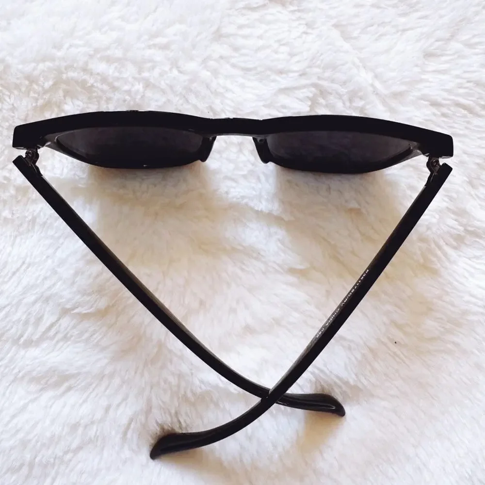 Milo Black W/ Blue Lenses Oversized Oval Horn Rims Sunglasses